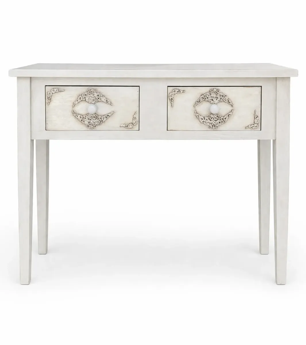 Mesa auxiliar blanca vintage con cajones