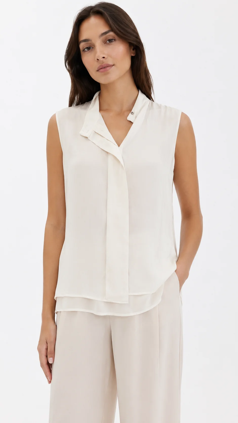 Blusa sin mangas blanca de gasa (MANGO)