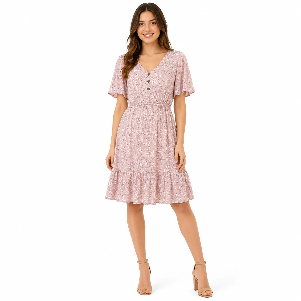 Vestido corto rosa con estampado floral
