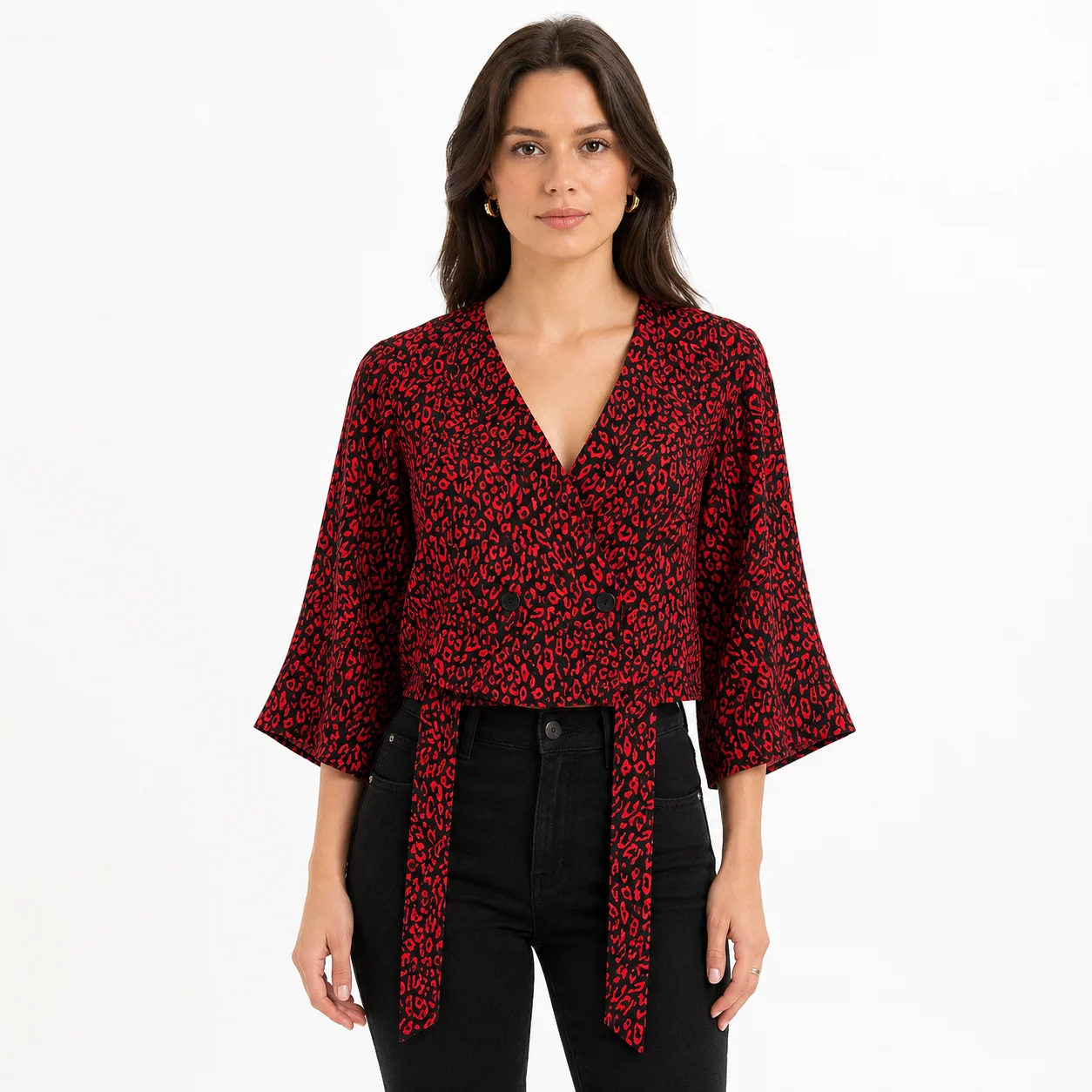 Blusa de Bershka Animal Print Rojo Fuego XS