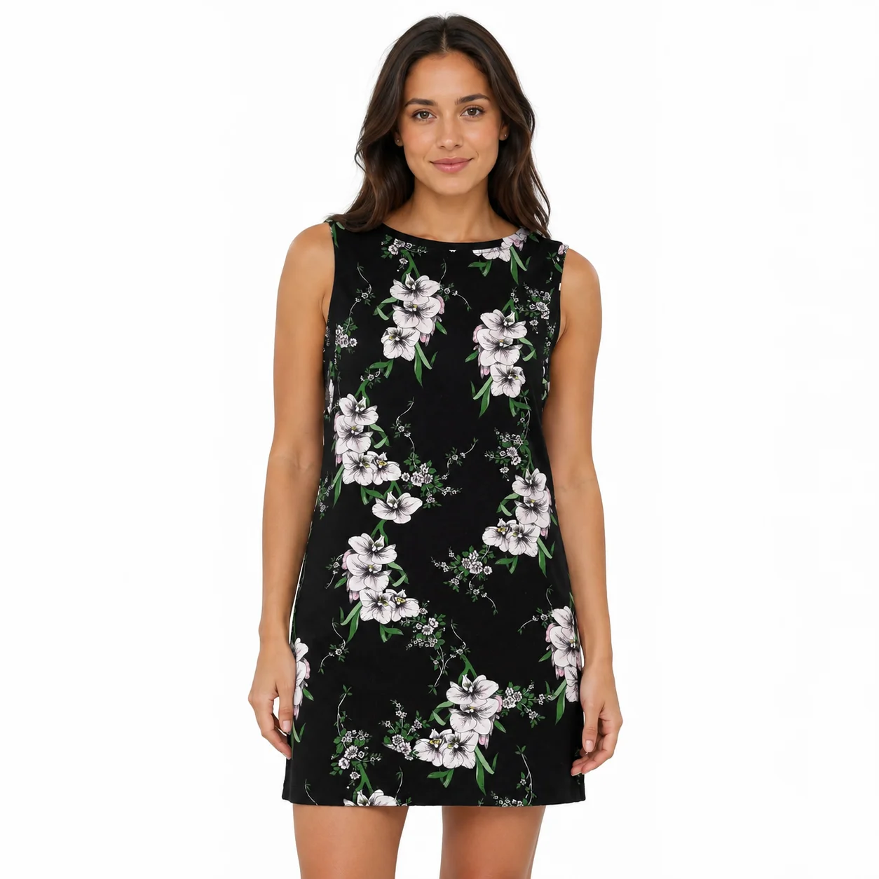 Vestido floral sin mangas negro Tezenis