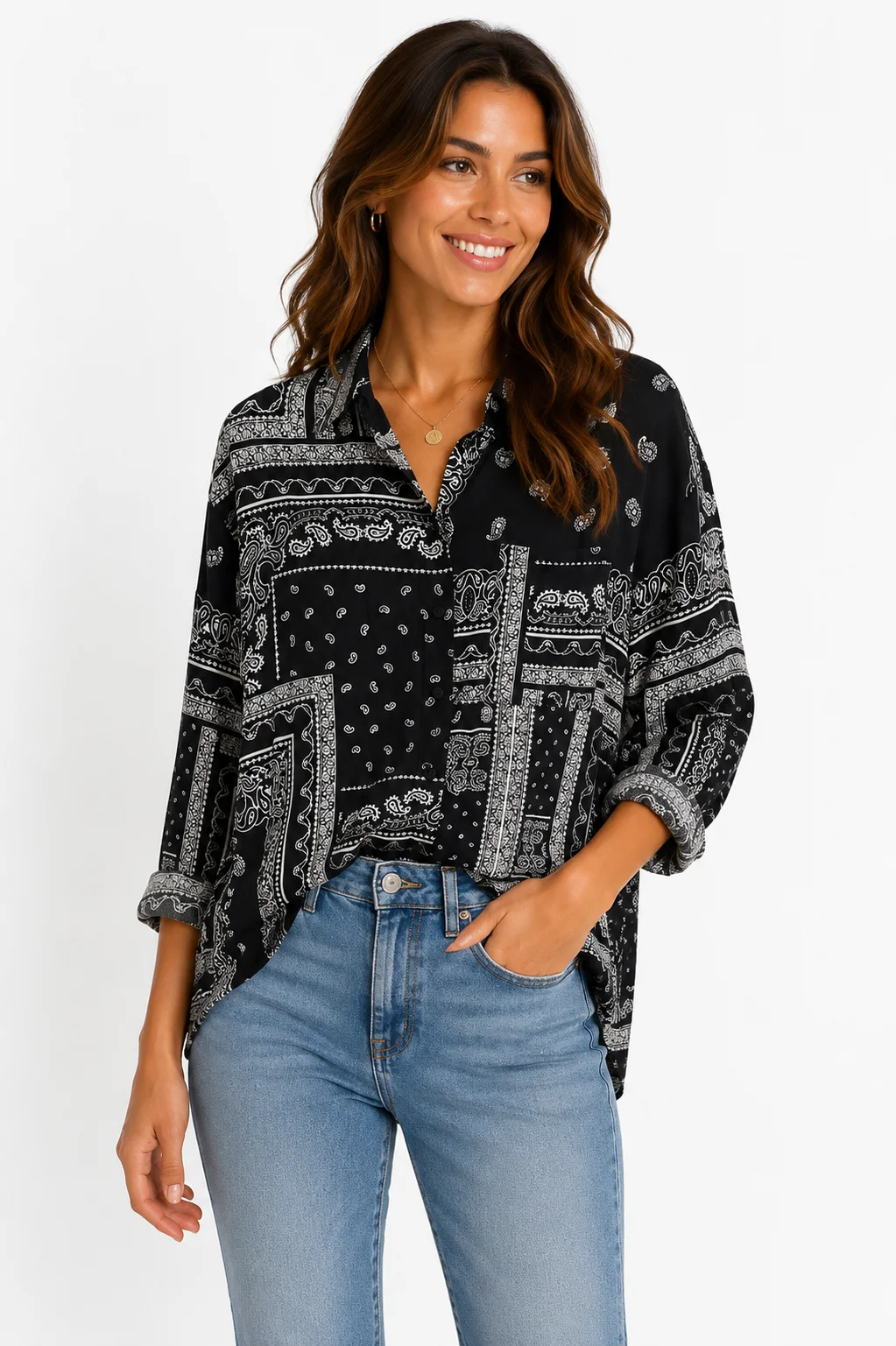 Camisa estampado pañuelo Bershka
