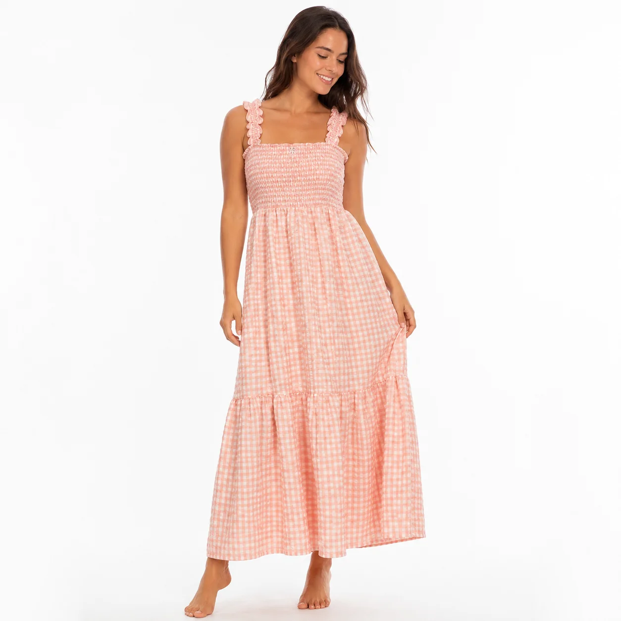 Vestido largo cuadros rosa