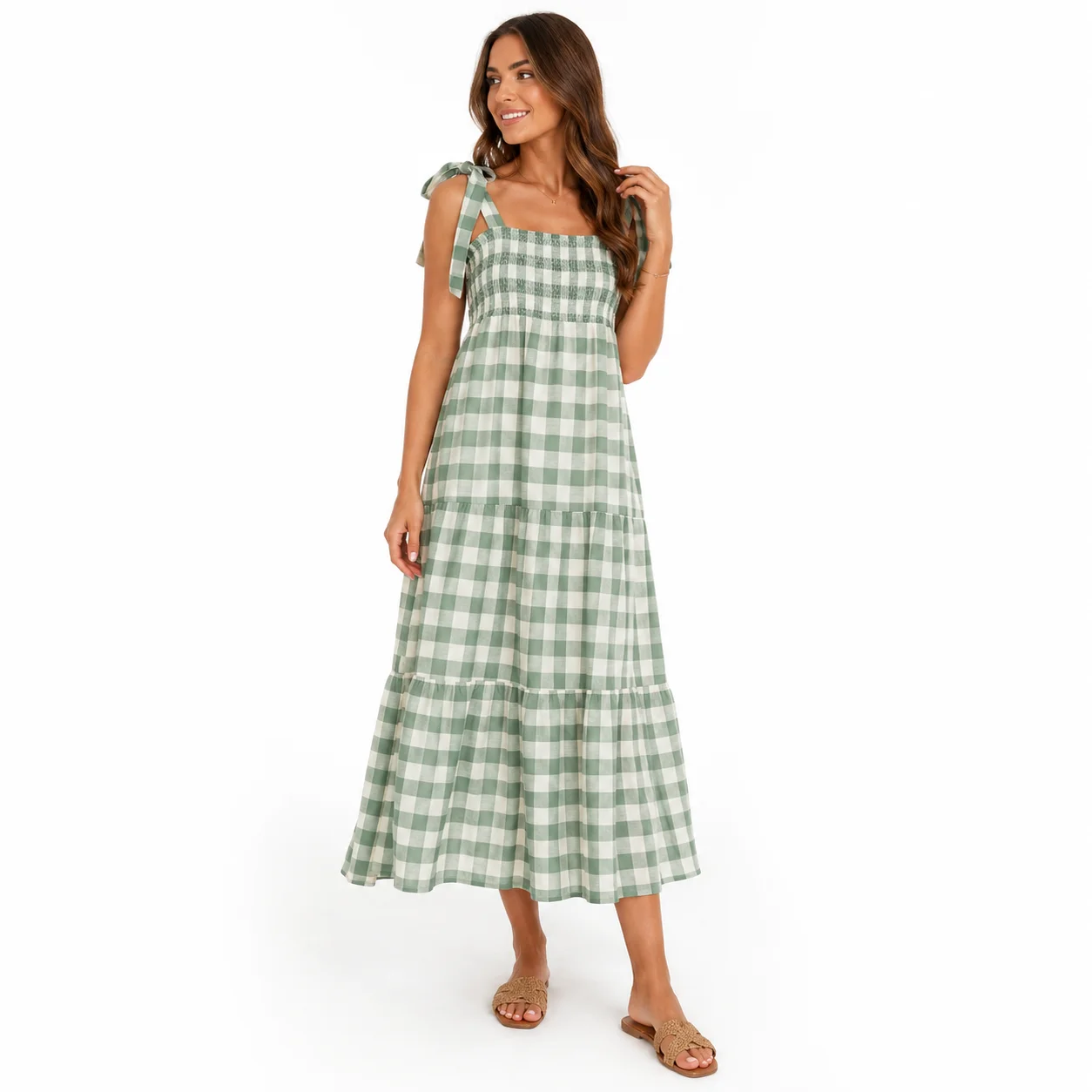 Vestido cuadros verde y blanco