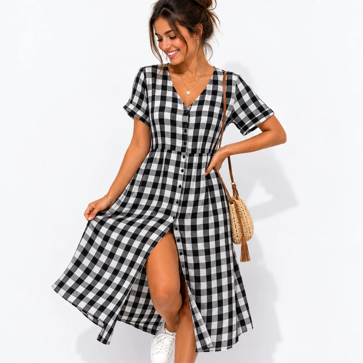 Vestido cuadros blanco y negro