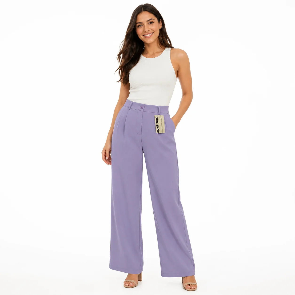Pantalones lila de tiro alto