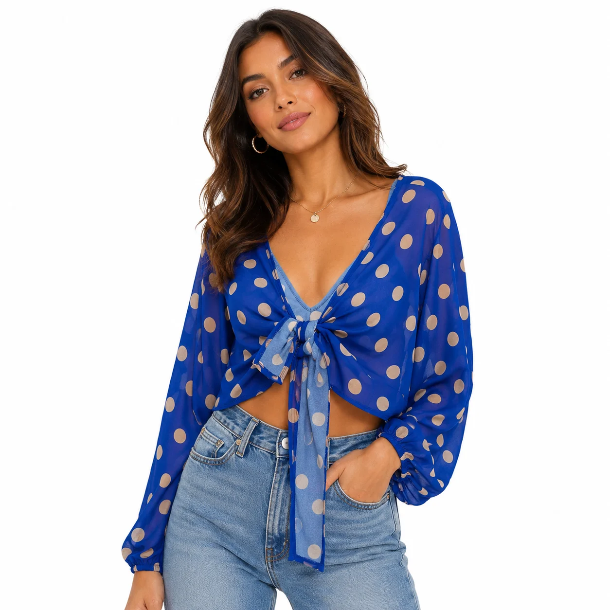 Blusa azul con lunares
