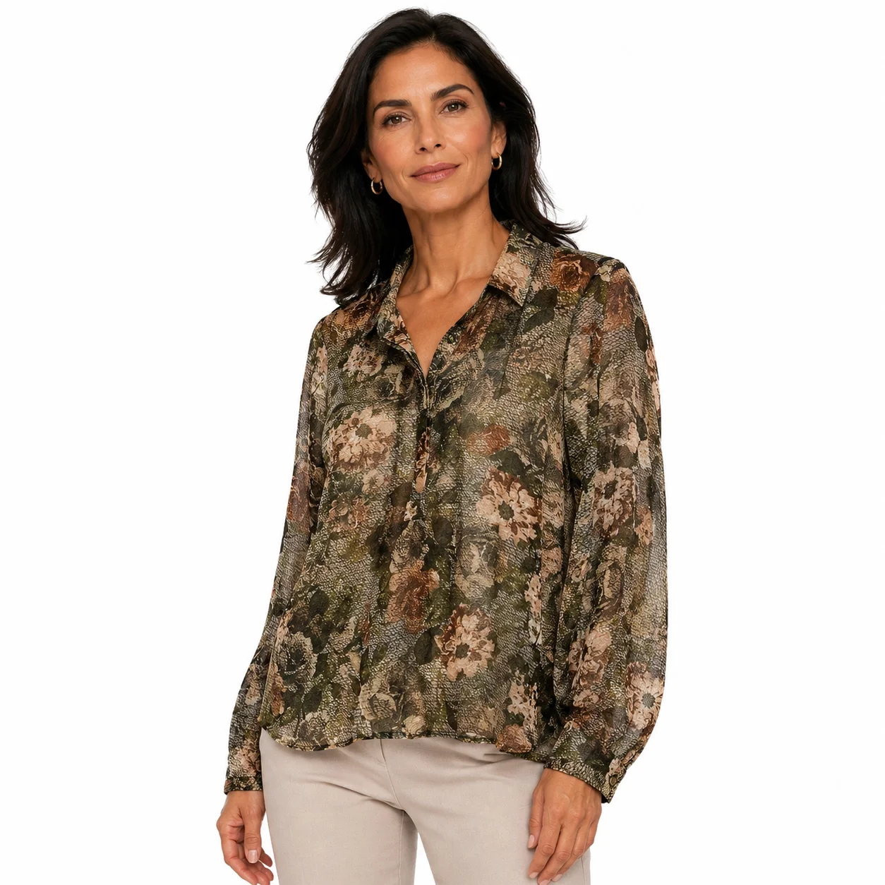 Blusa floral verde y marrón
