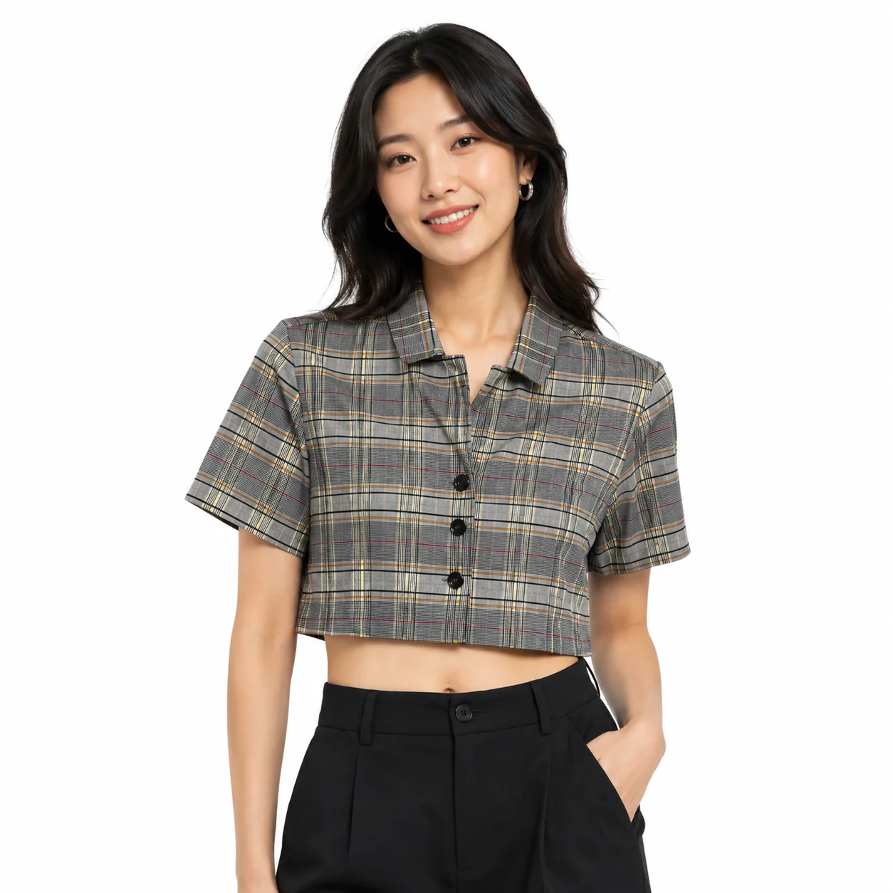 Camisa cuadros gris Bershka