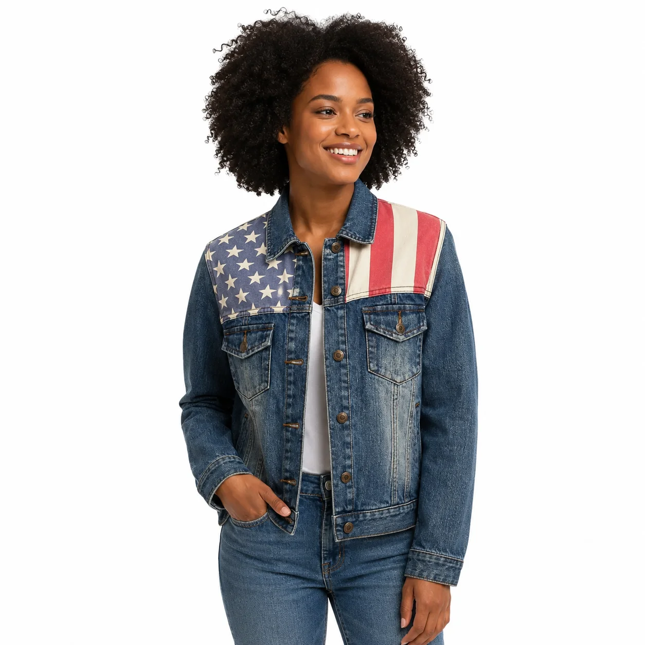 Chaqueta denim con bandera americana | Denim vintage urbano