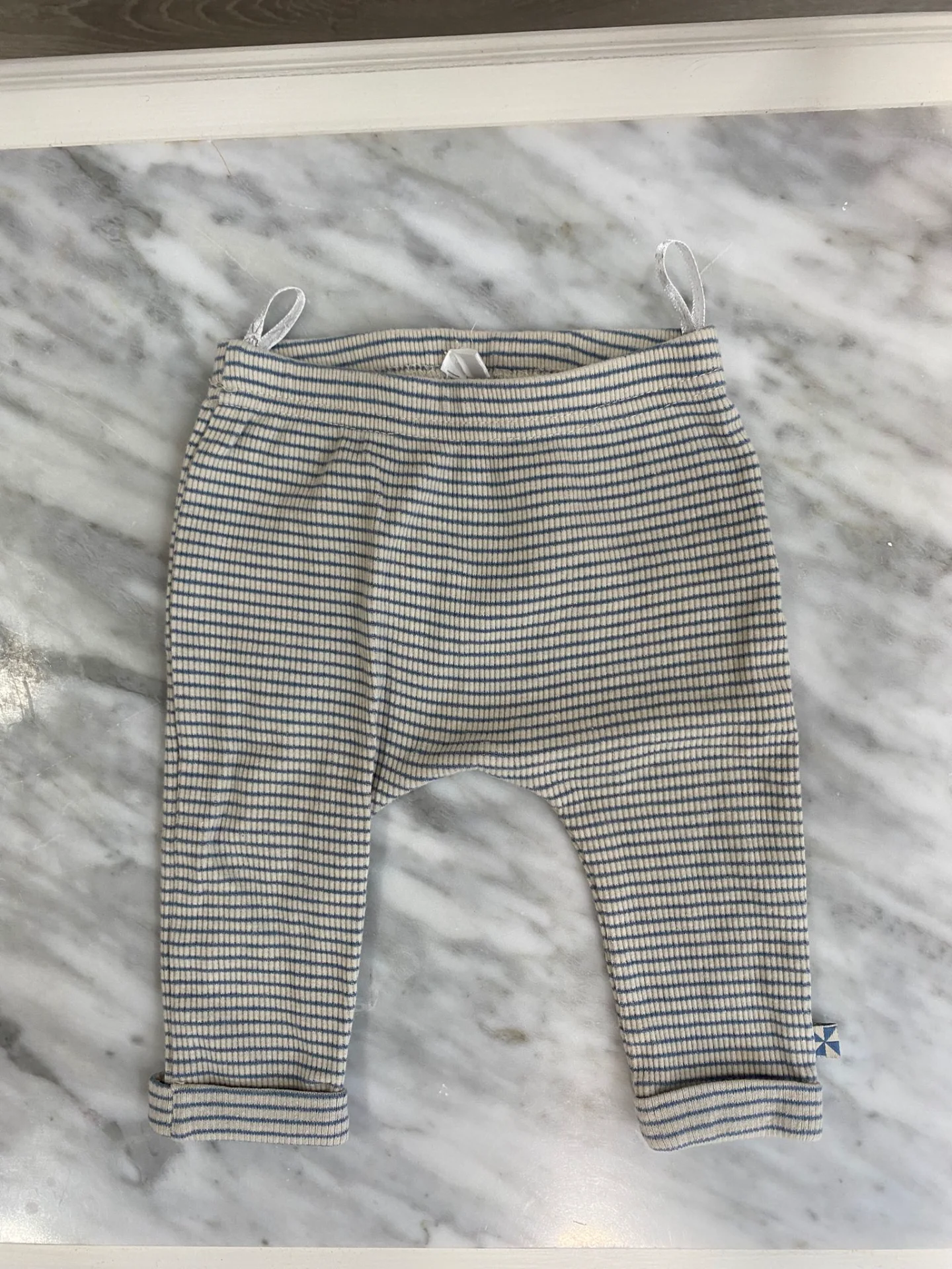 Pantalón de Bebé Canalé a Rayas Azul y Crudo