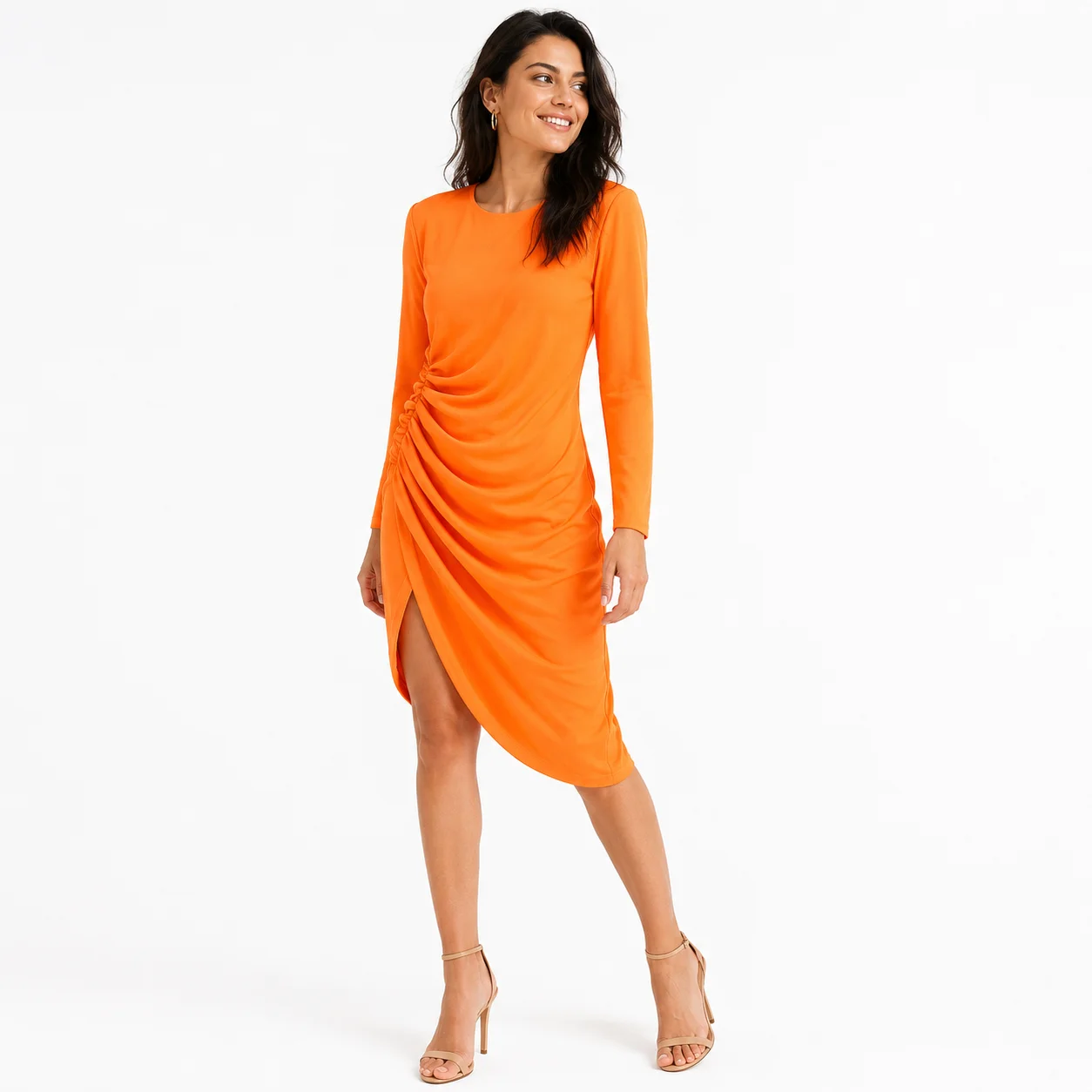 Vestido naranja fruncido Zara
