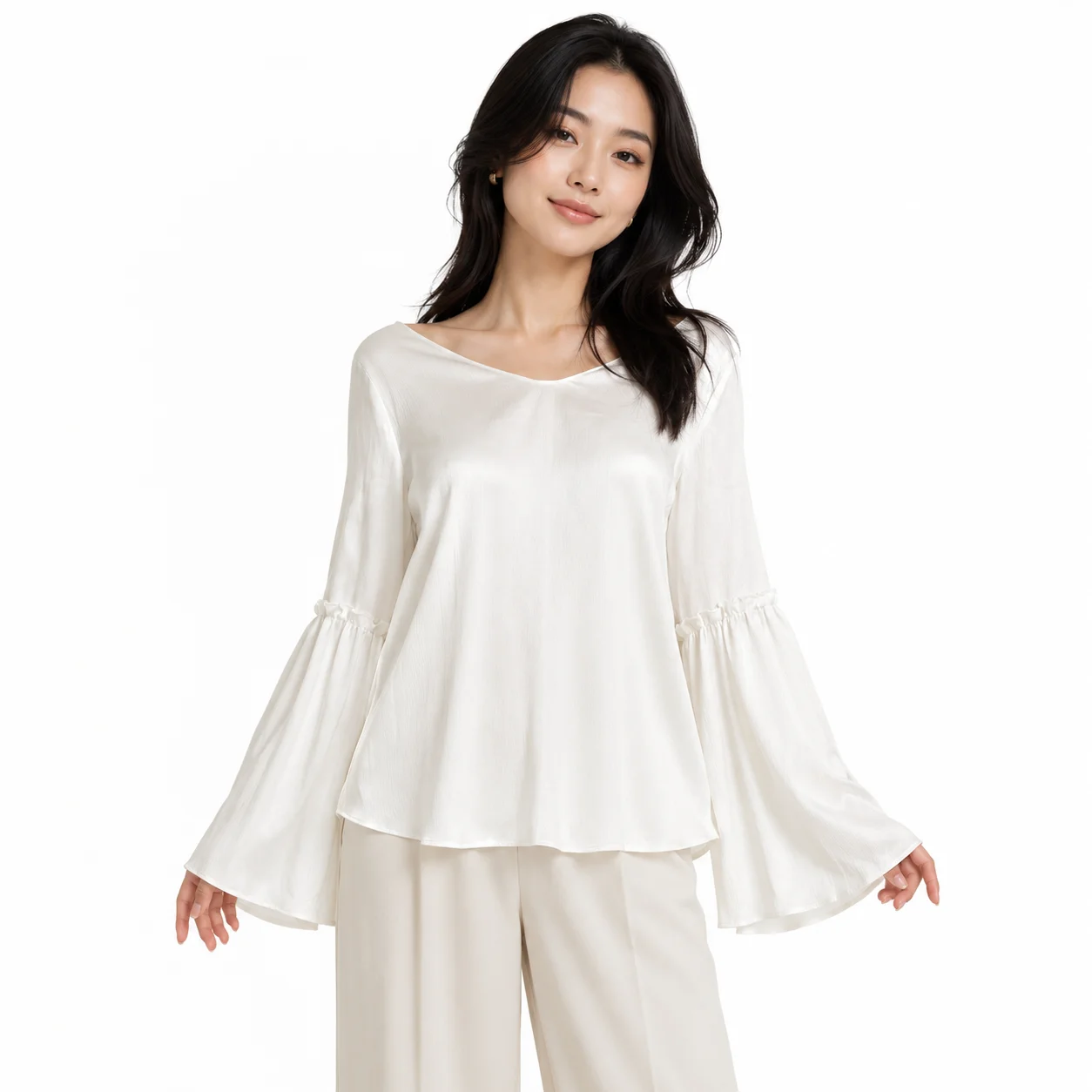 Blusa blanca manga acampanada