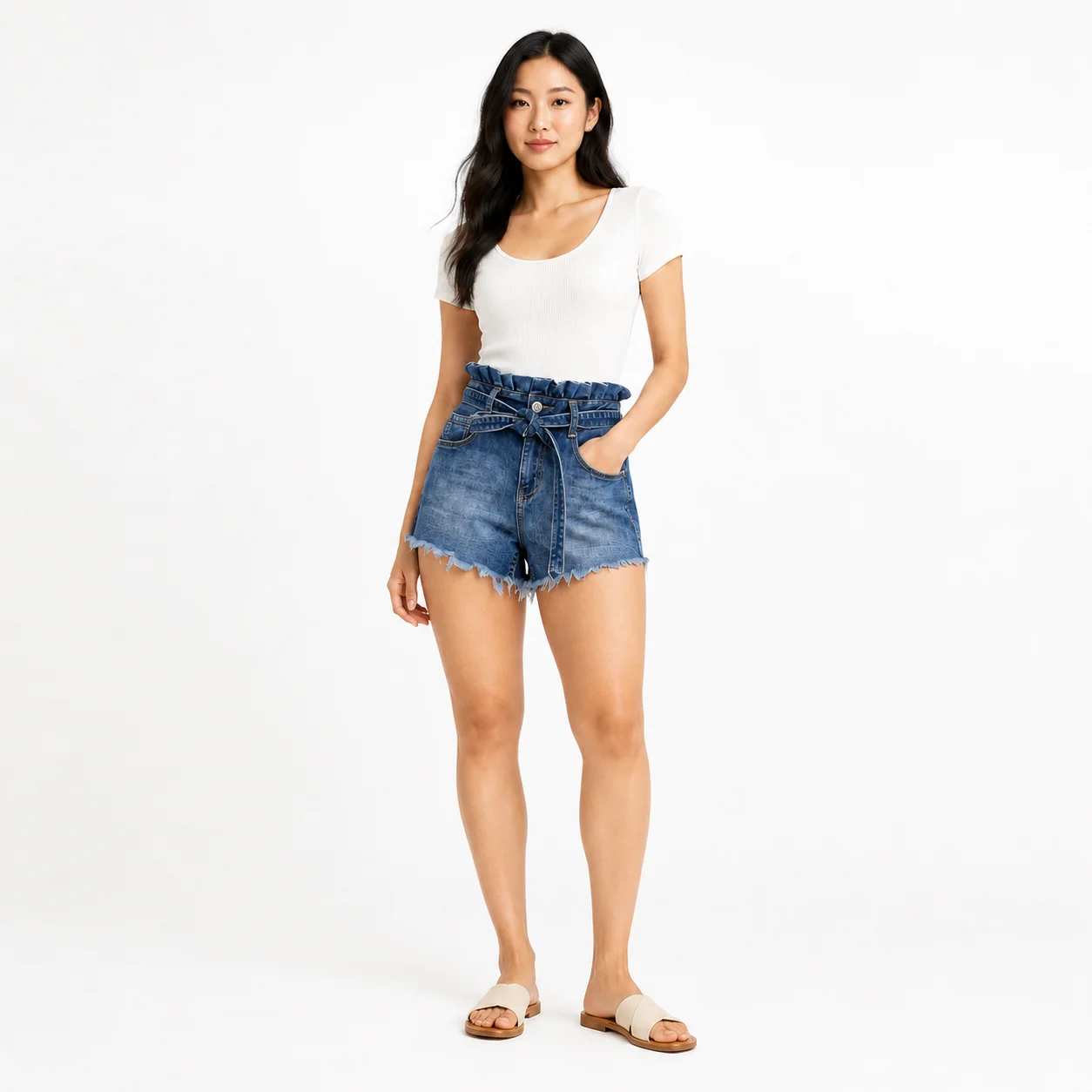 Shorts vaqueros azules con cinturón