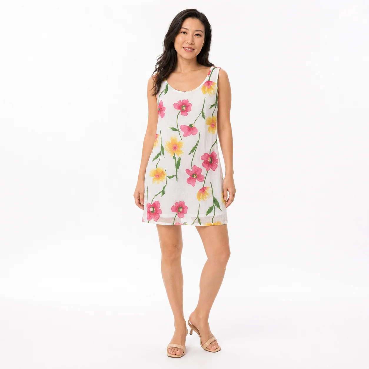 Vestido blanco floral acuarela sin mangas