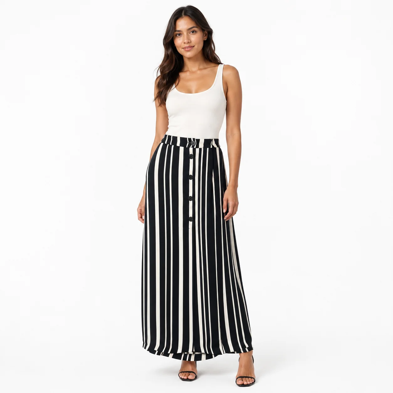 Falda midi de rayas blanco y negro