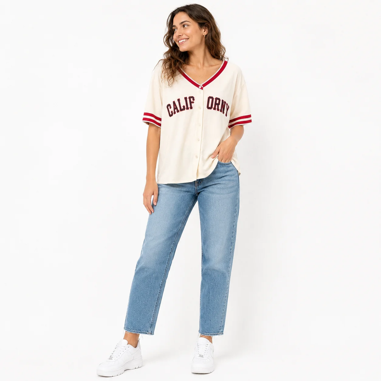 Camisa blanca tipo béisbol CALIFORNY