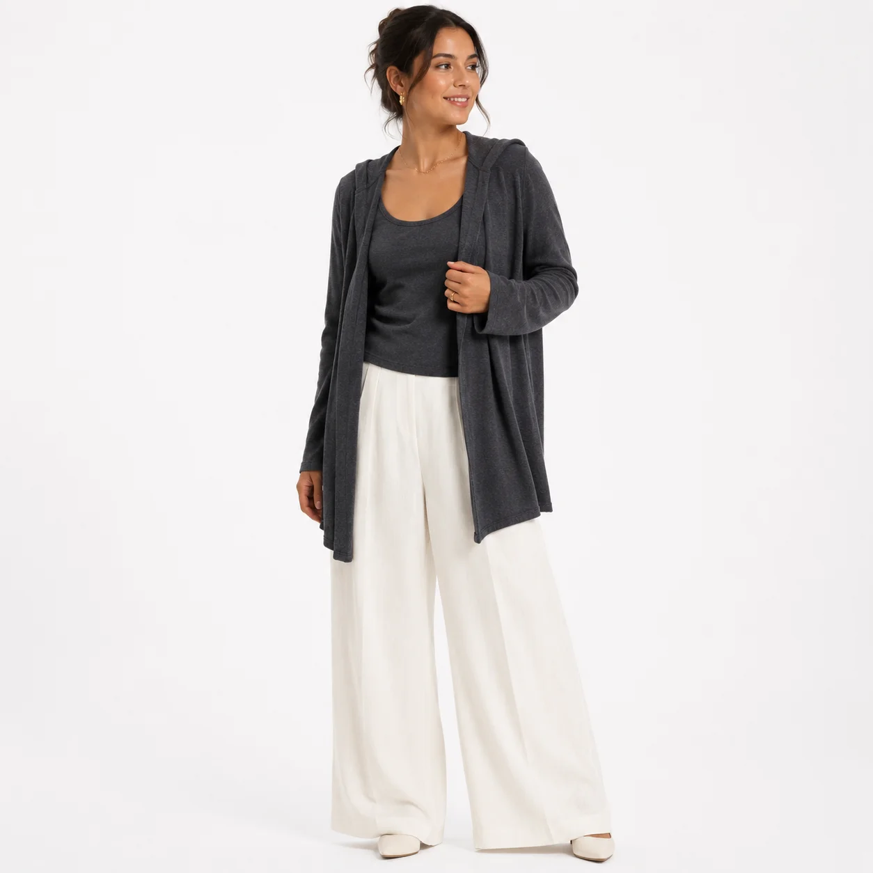 Cárdigan Largo Gris Oscuro Bershka para Mujer