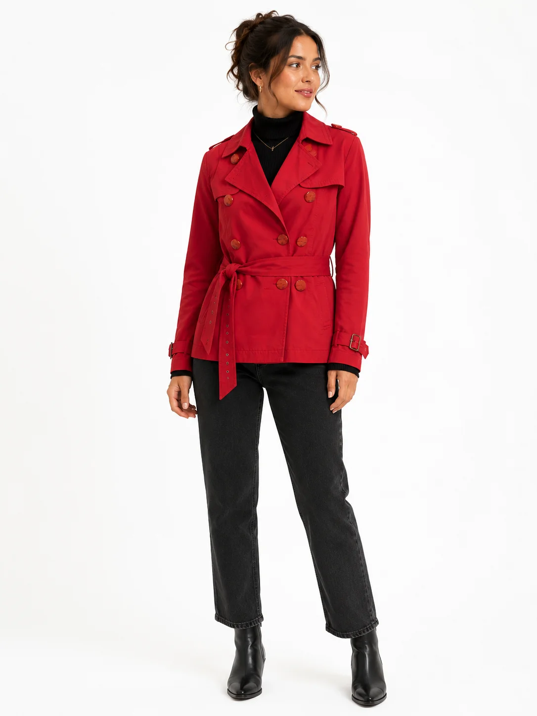 Chaqueta Trench Roja con Cinturón para Mujer