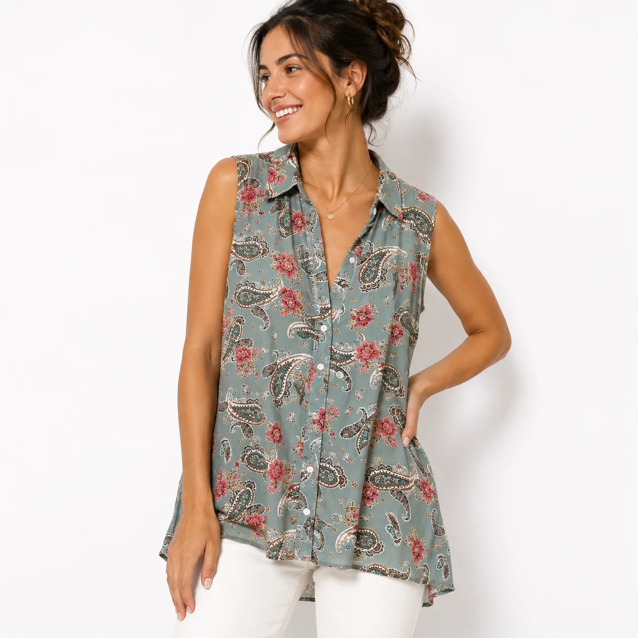 Vestido sin mangas con estampado paisley