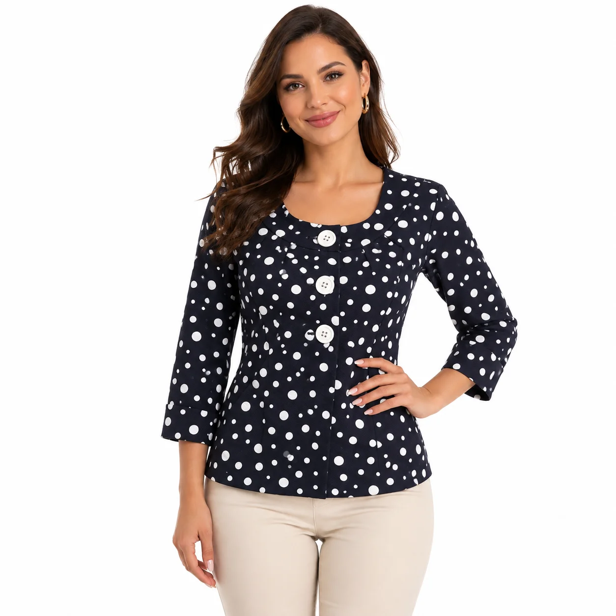 Chaqueta vintage corta de lunares blancos