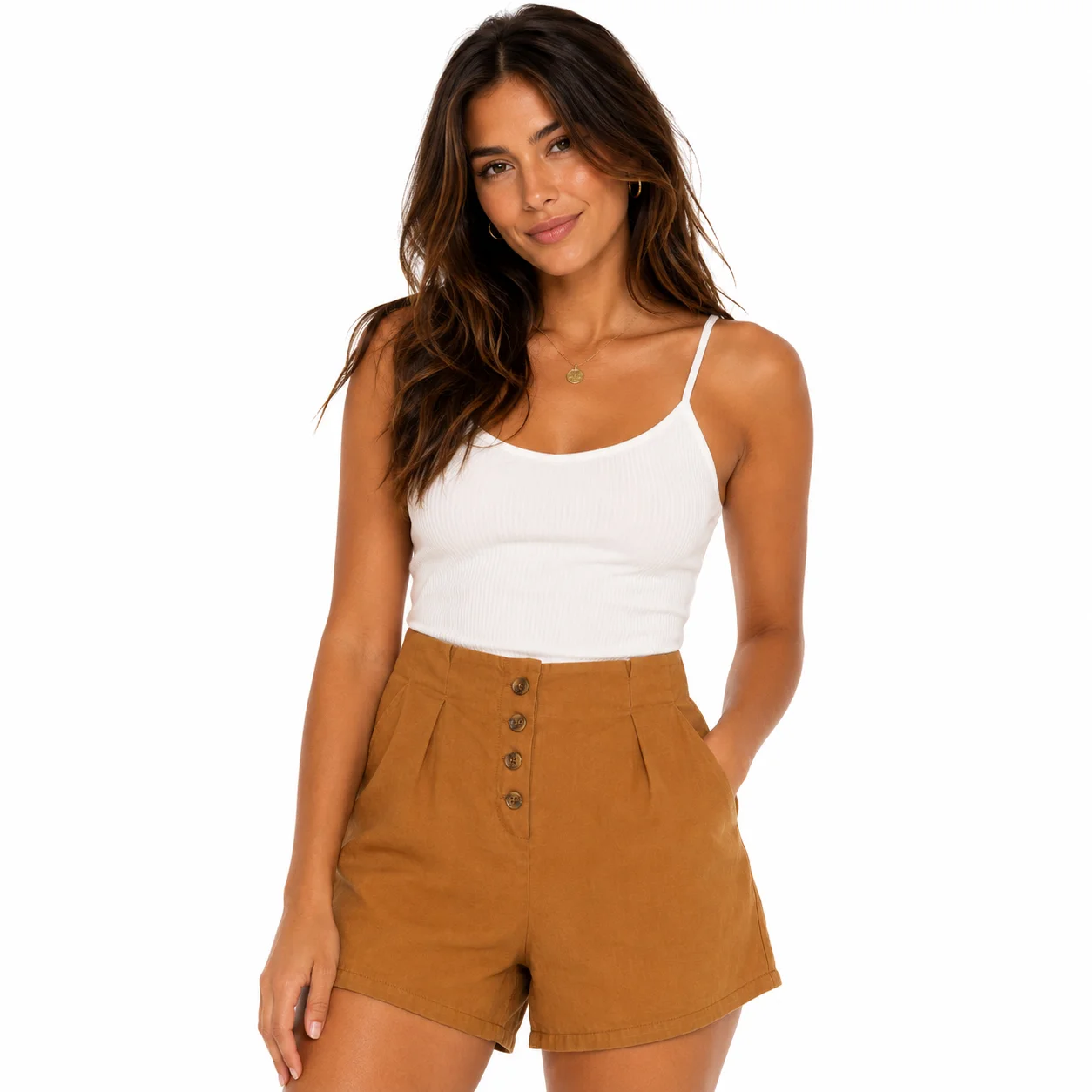Shorts camel con botones Talla M - Amichi