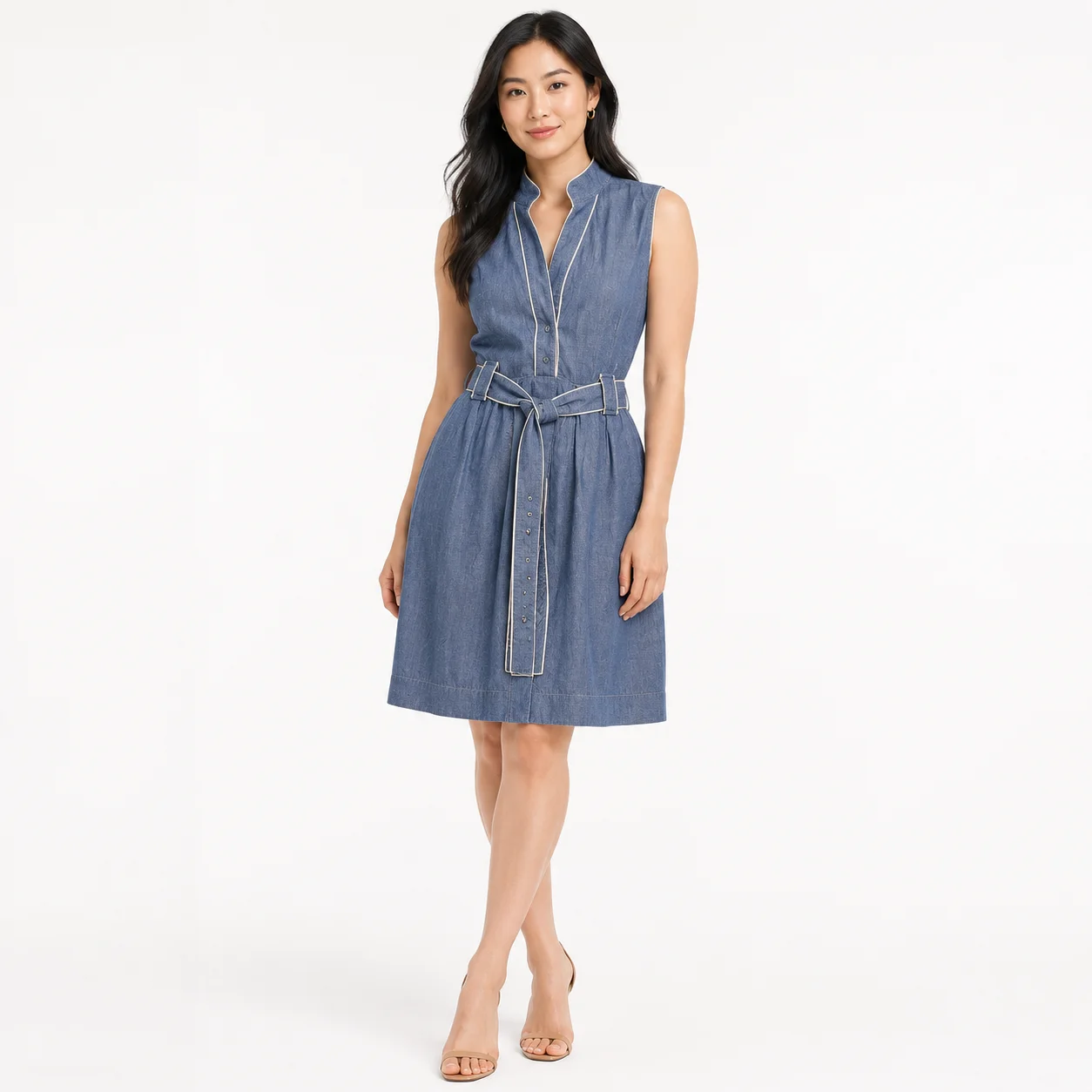 Vestido denim azul con cinturón