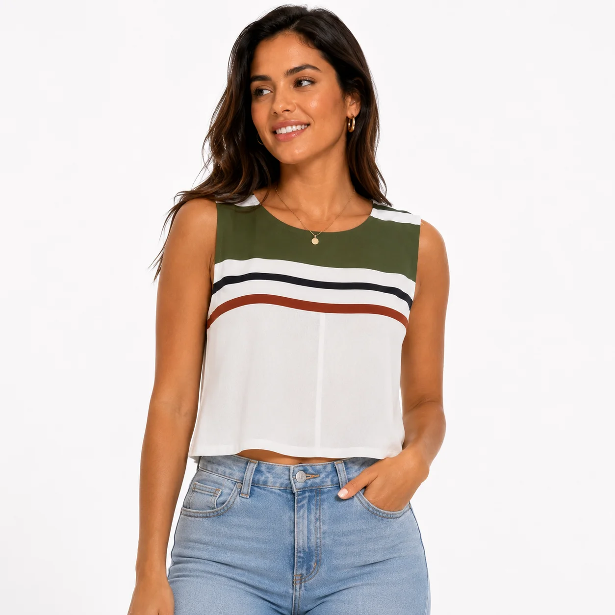 Top sin mangas a rayas multicolor