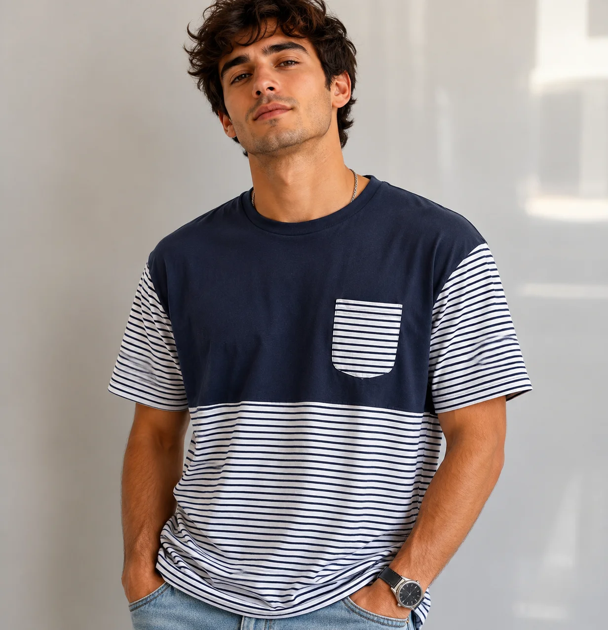 Camiseta Pull&Bear a rayas con bolsillo