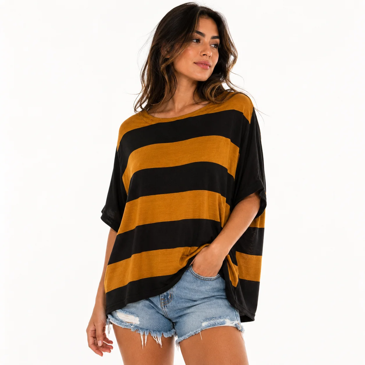 Blusa oversize rayas mostaza y negras H&M