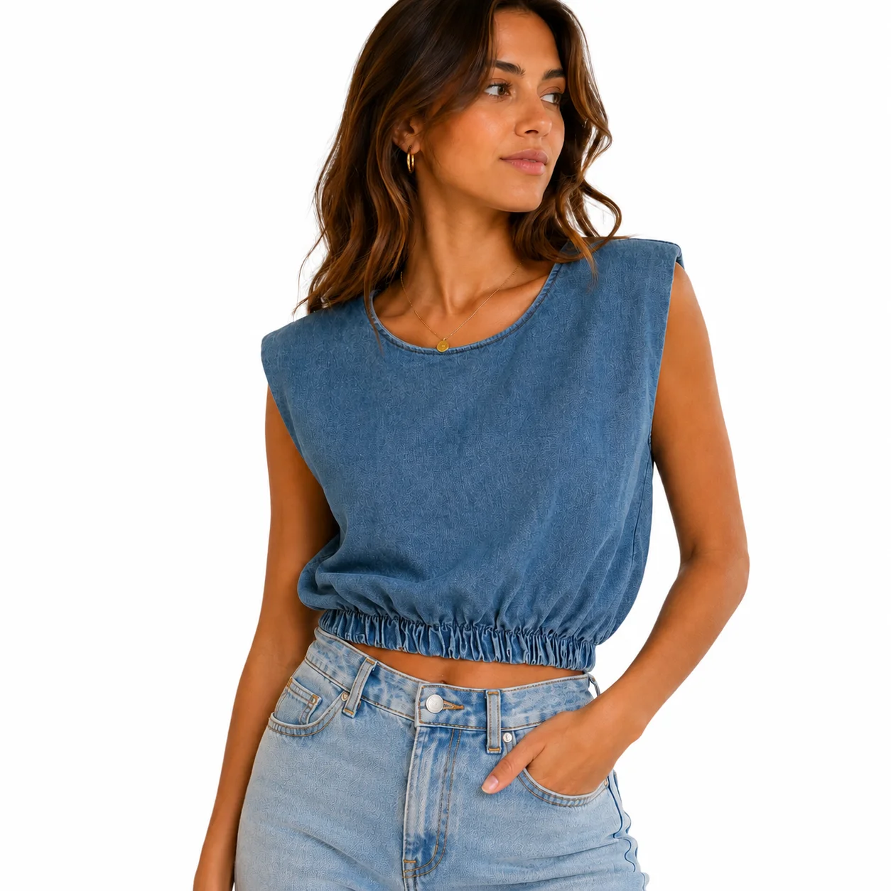 Top cropped de mezclilla sin mangas
