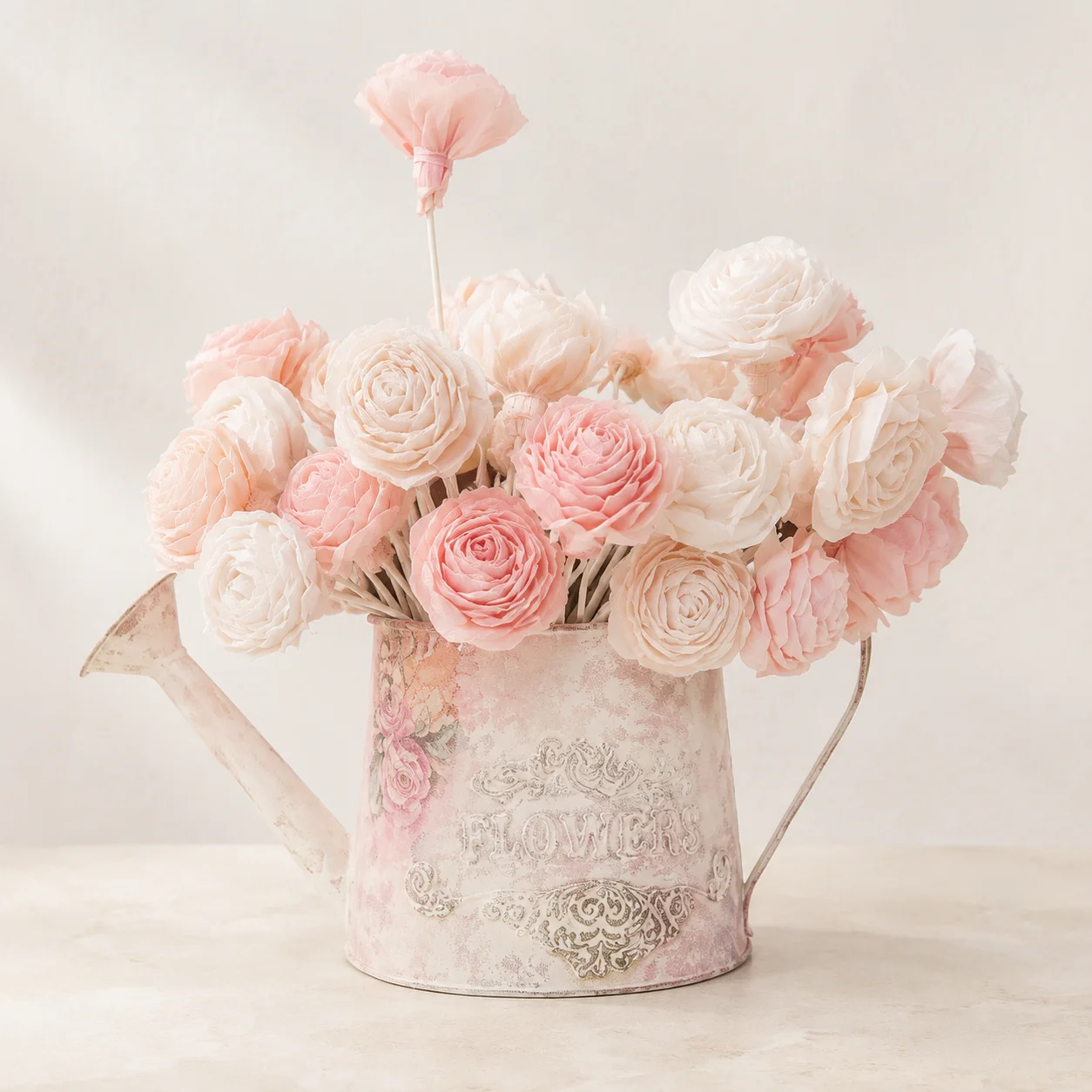 Regadera decorativa con flores pintada y renovada por Rosario
