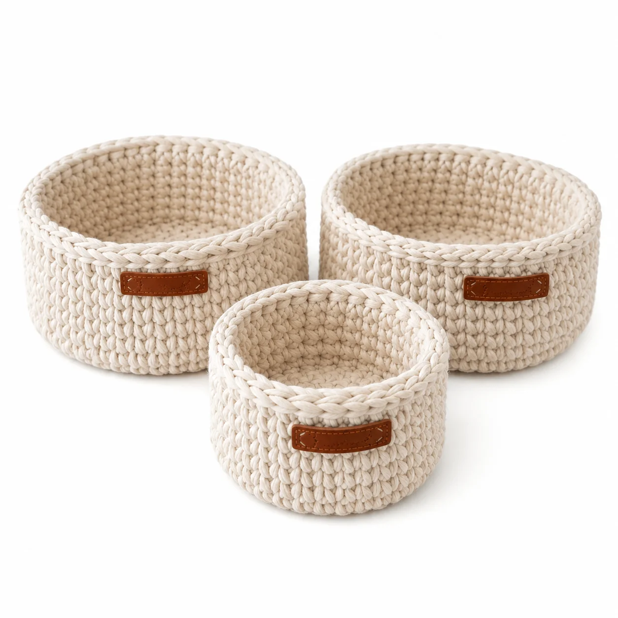 Juego de 3 cestas de trapillo crema