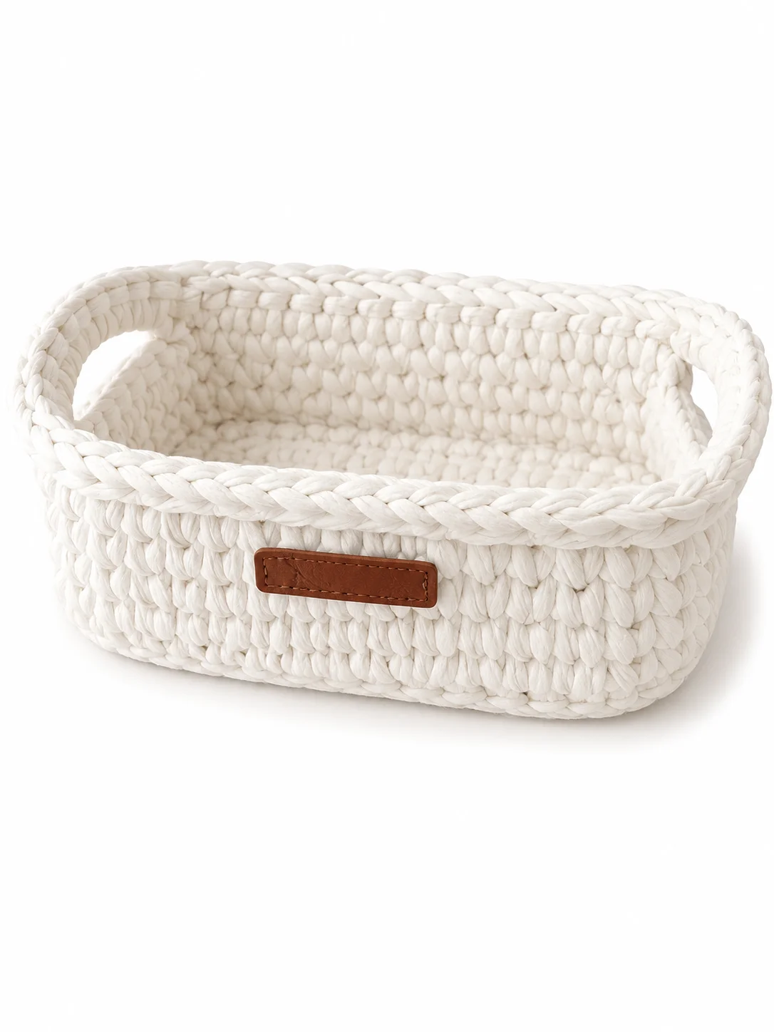 Cesta de ganchillo decorativo de color blanco