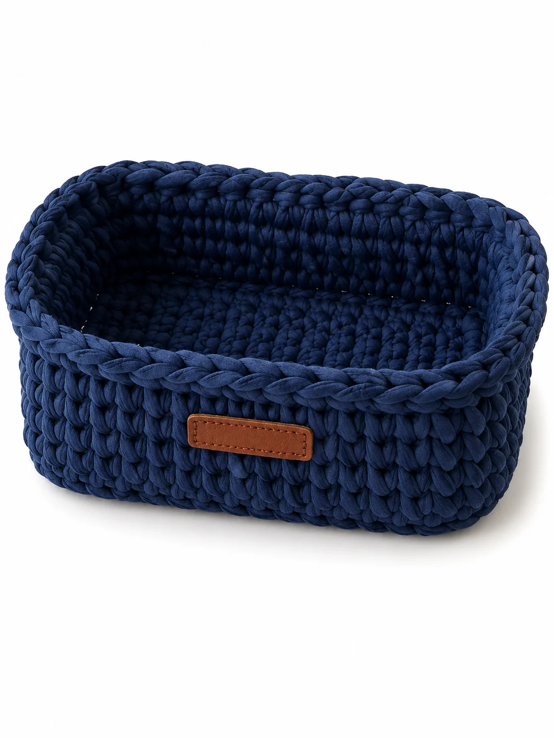 Cesta de ganchillo azul marino hecha a mano