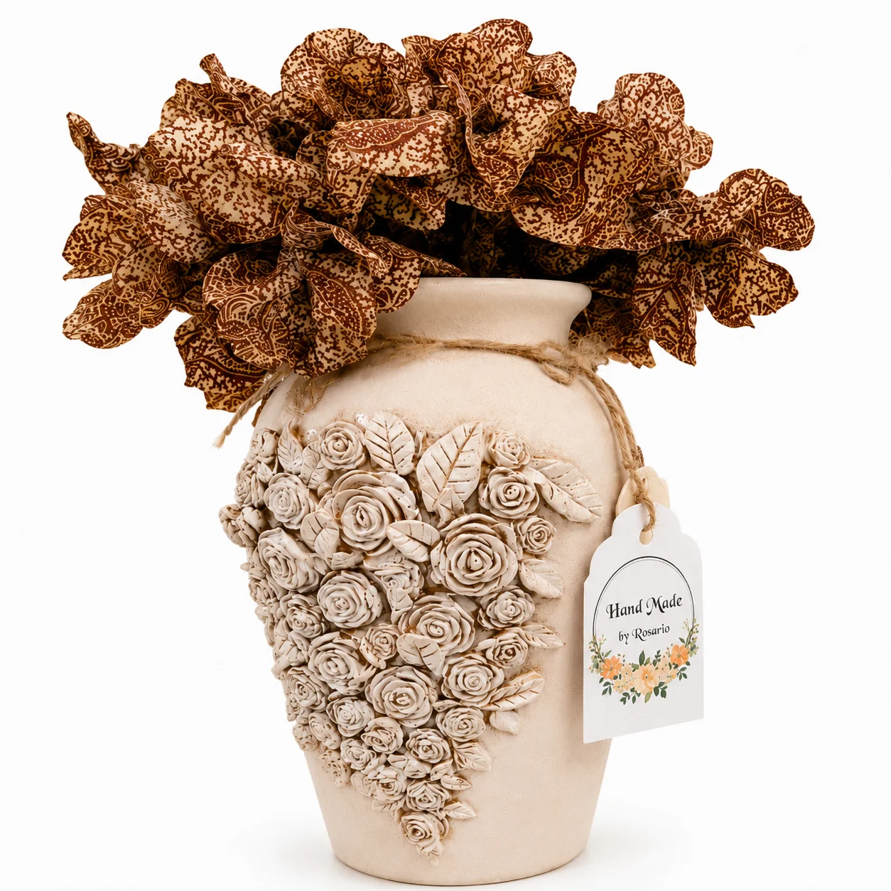 Jarrón decorativo floral beige