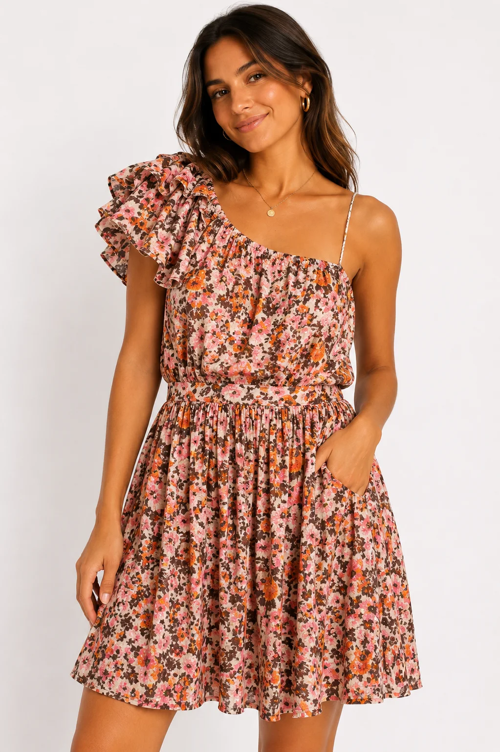 Vestido floral vuelo plisado (S) Mango