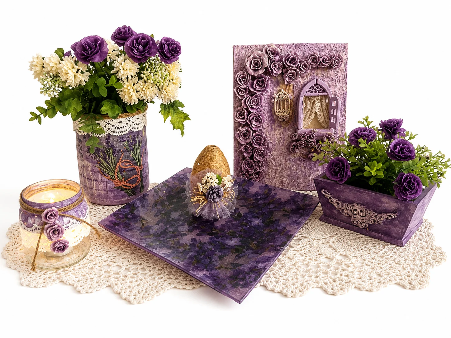 Conjunto decorativo artesanal de lavanda