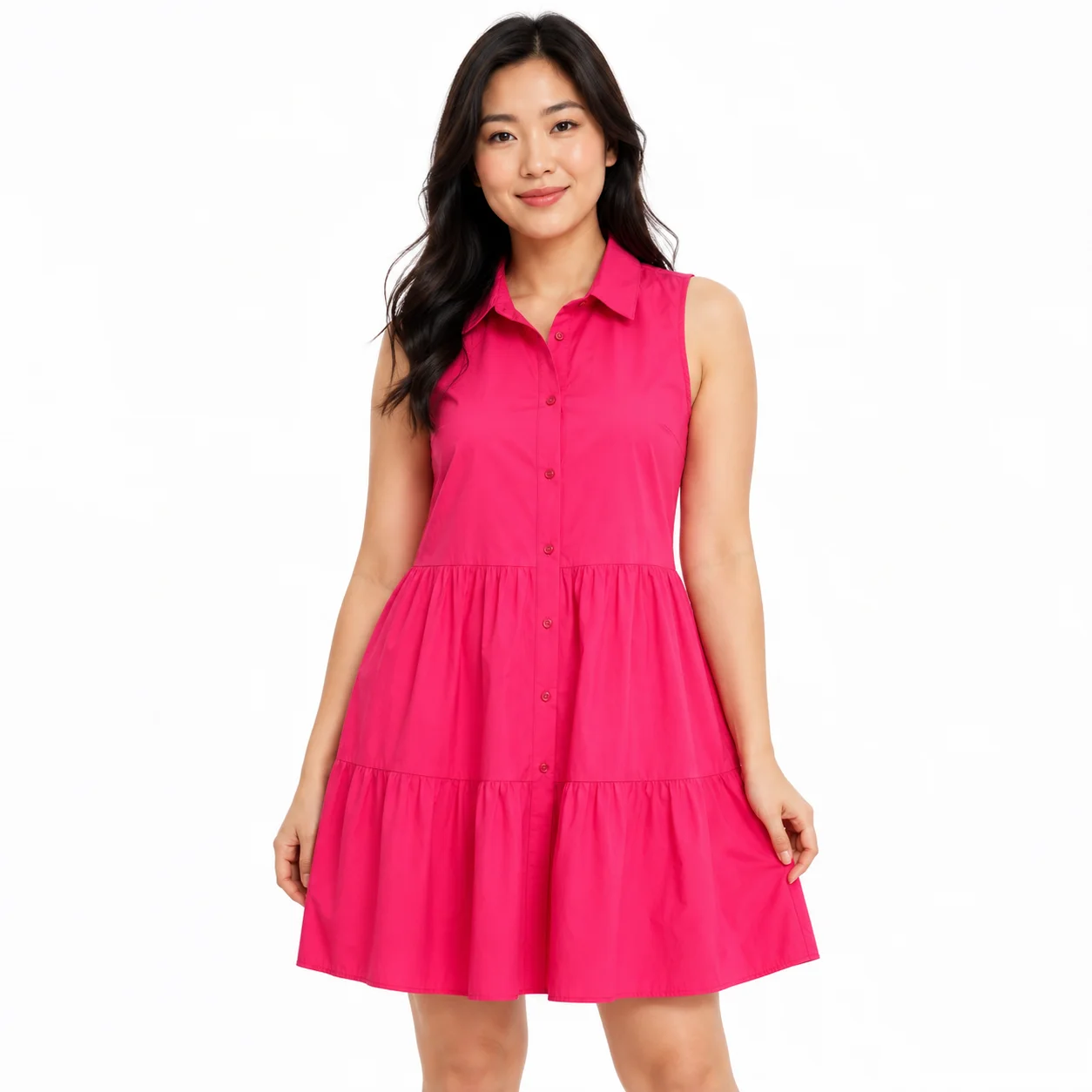 Vestido fucsia con vuelo de Stradivarius