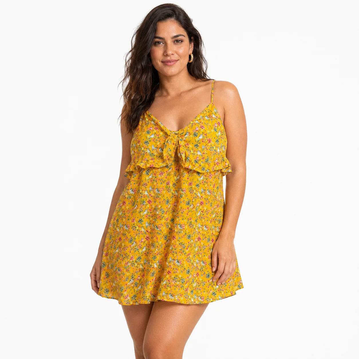 Vestido amarillo con tirantes y pajaritos