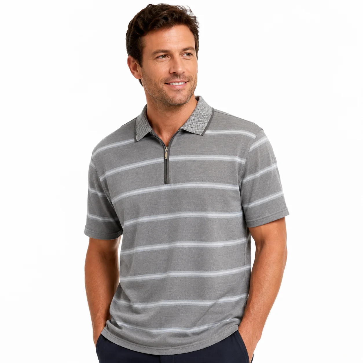 Polo gris a rayas BH con cremallera