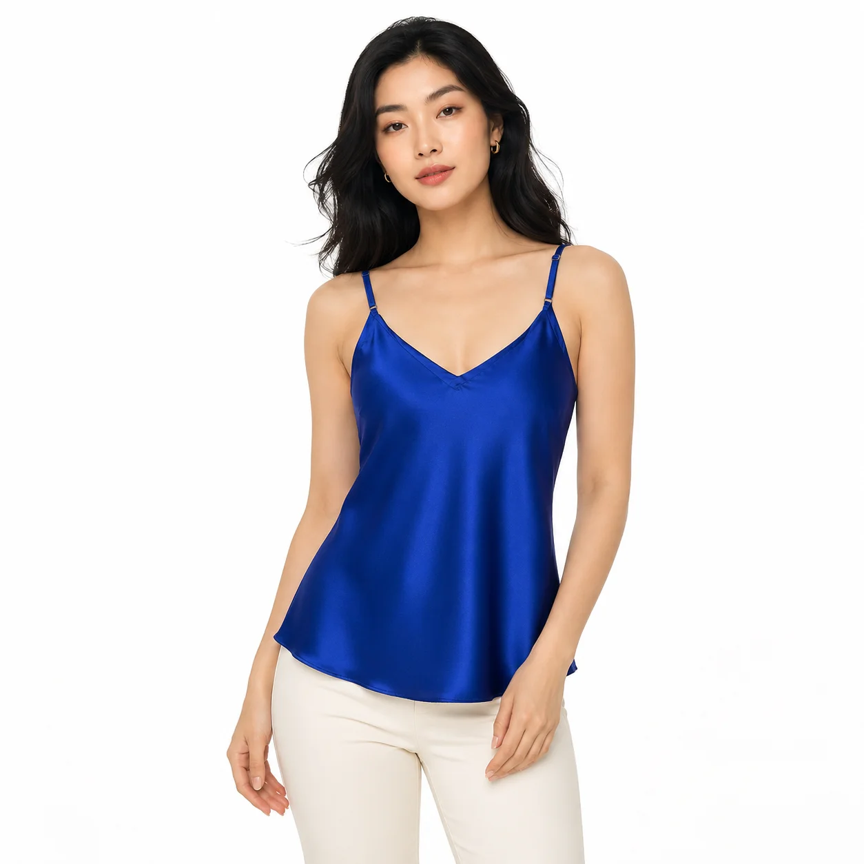 Top azul satinado lencero de tirante fino