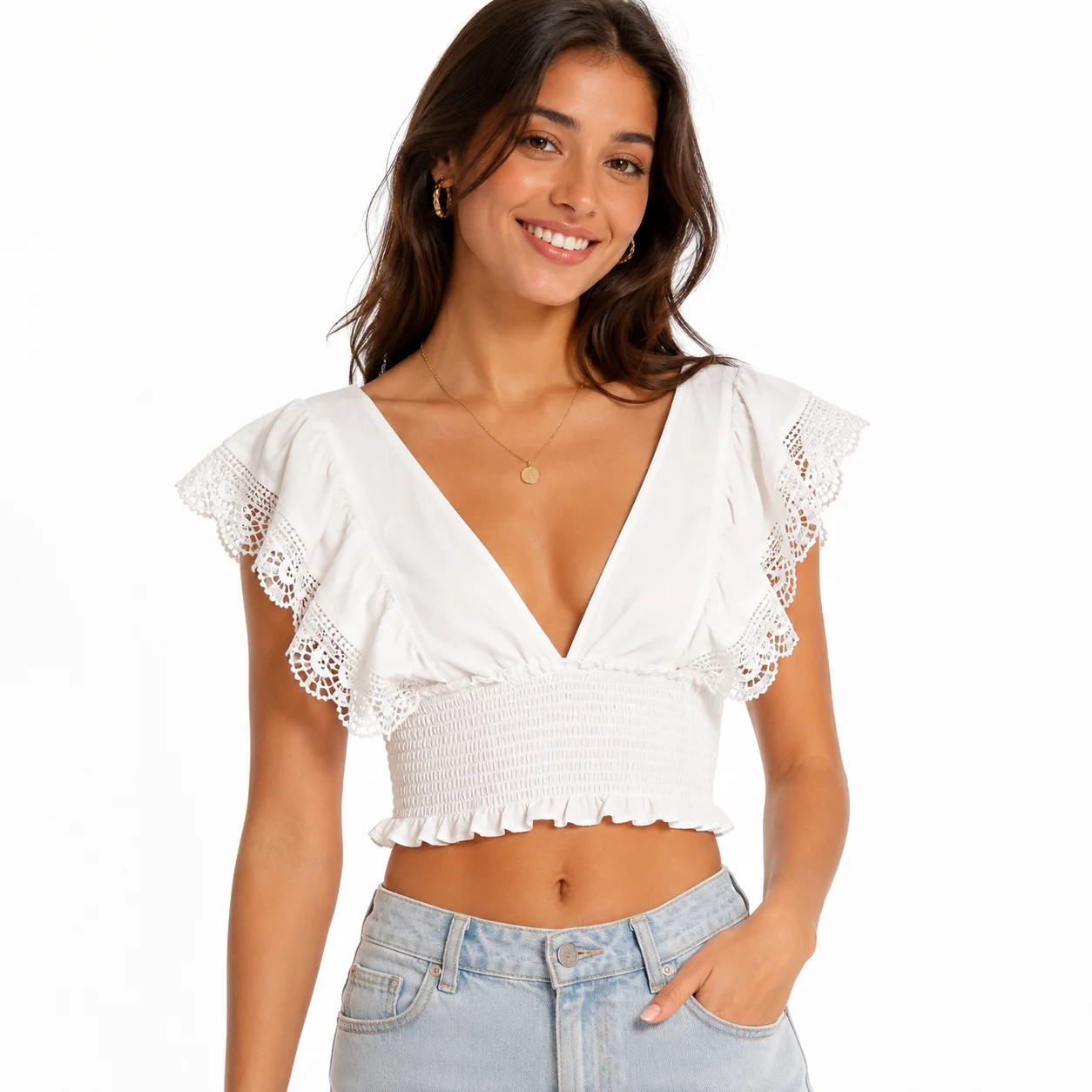 Top Zara de color blanco con encaje