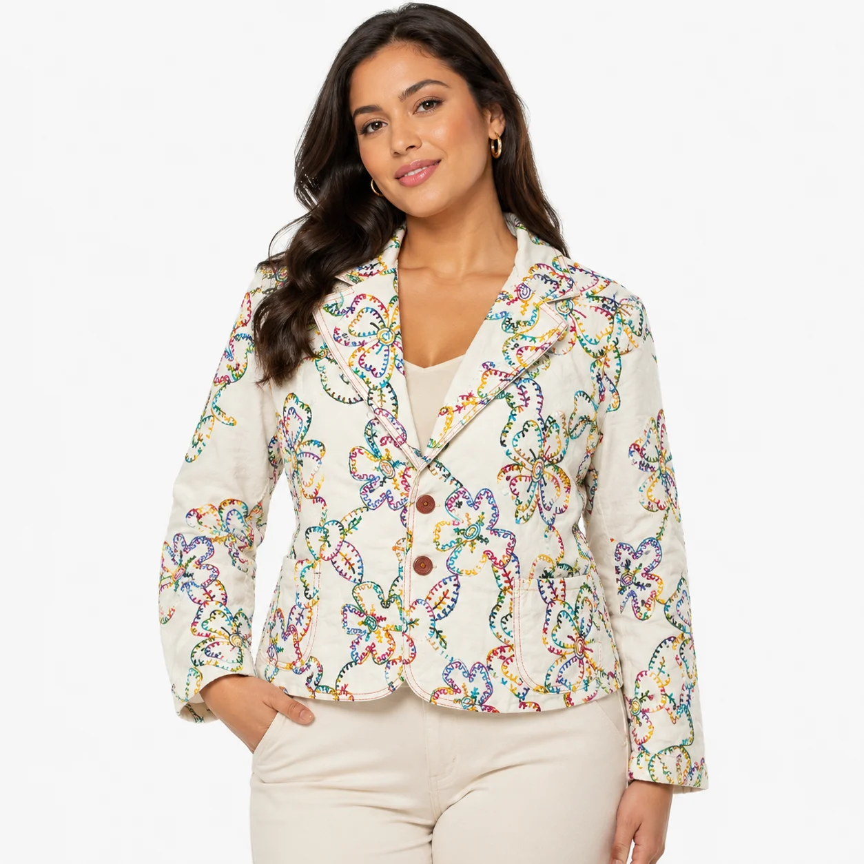 Blazer blanco bordado floral