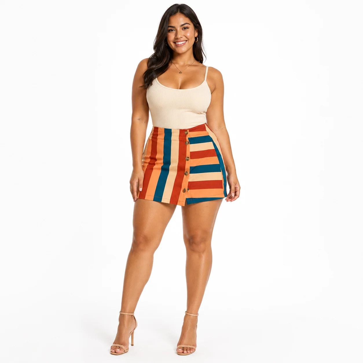Falda corta de rayas multicolor