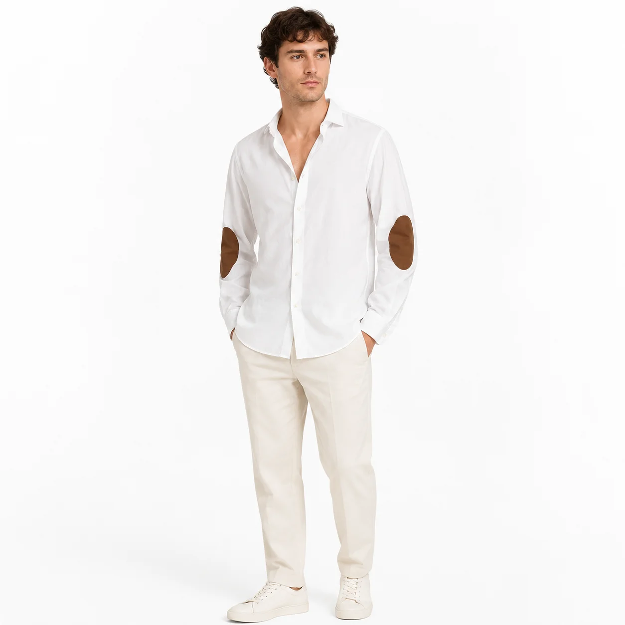 Camisa blanca de hombre con parches en codos ZARA