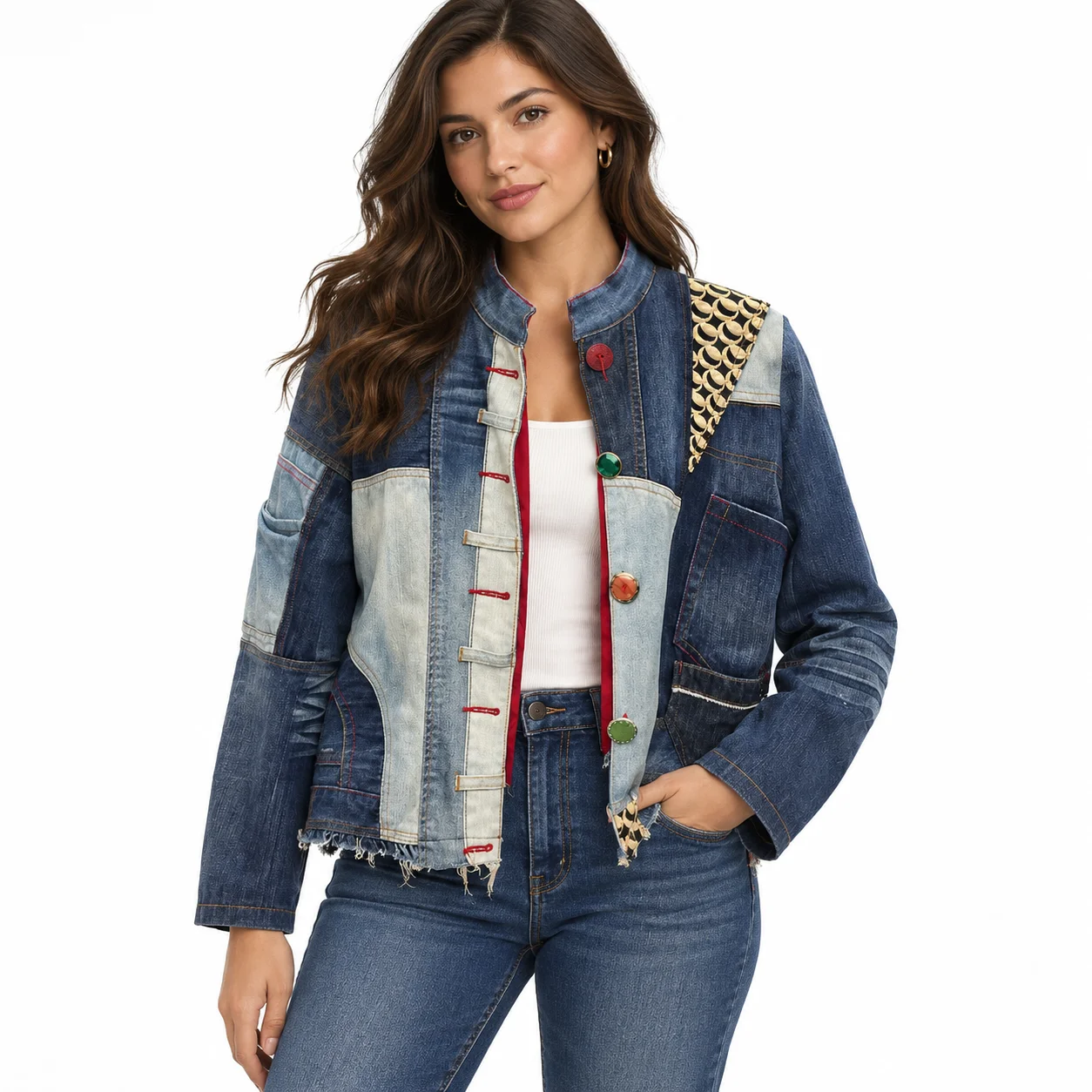 Chaqueta vaquera patchwork mujer
