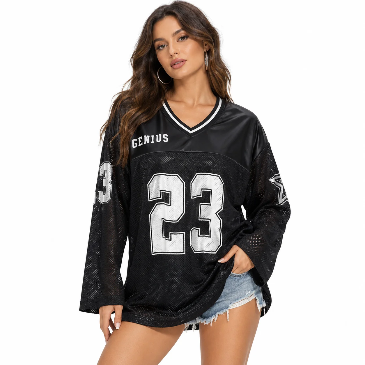 Jersey negro estilo universitario Talla M
