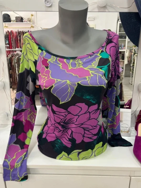 Camiseta de manga larga floral multicolor