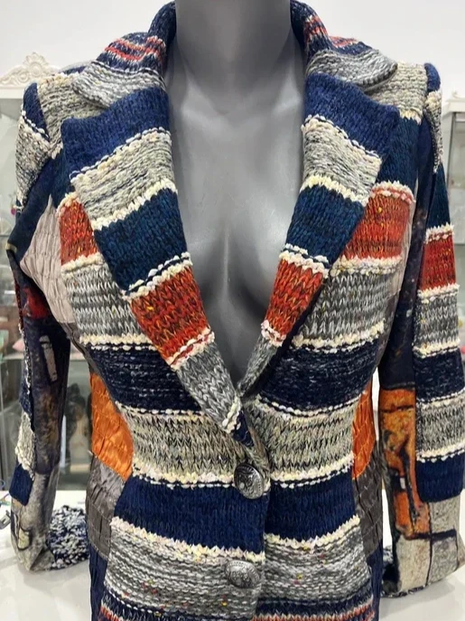 Blazer patchwork de punto multicolor